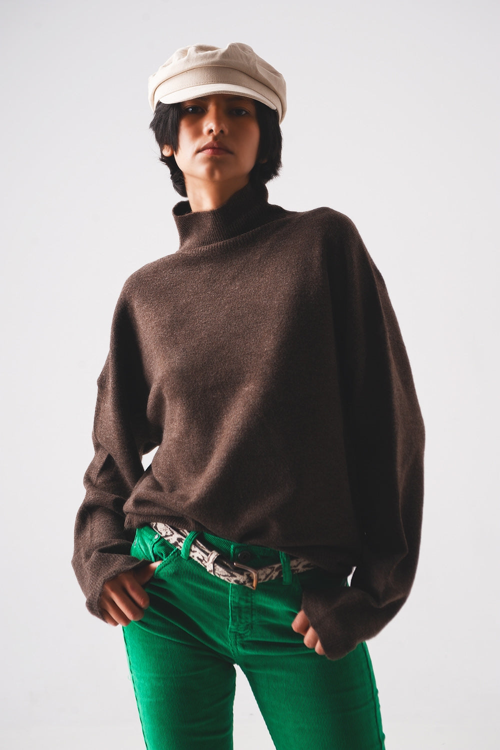 Camisola de gola alta castanho muito suave