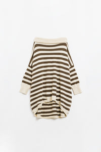 Q2 Camisola de gola alta com asas de morcego e riscas em creme e castanho
