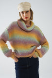 Q2 Camisola de gola alta comfy em multicolor