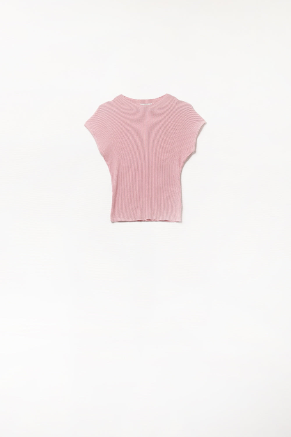 Q2 Camisola de gola alta e manga curta com nervuras em rosa bebé