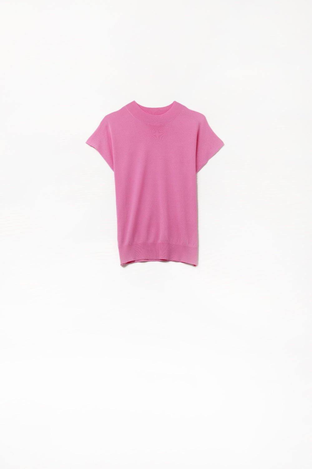 Q2 Camisola de gola alta Fucshia com mangas curtas ajustadas