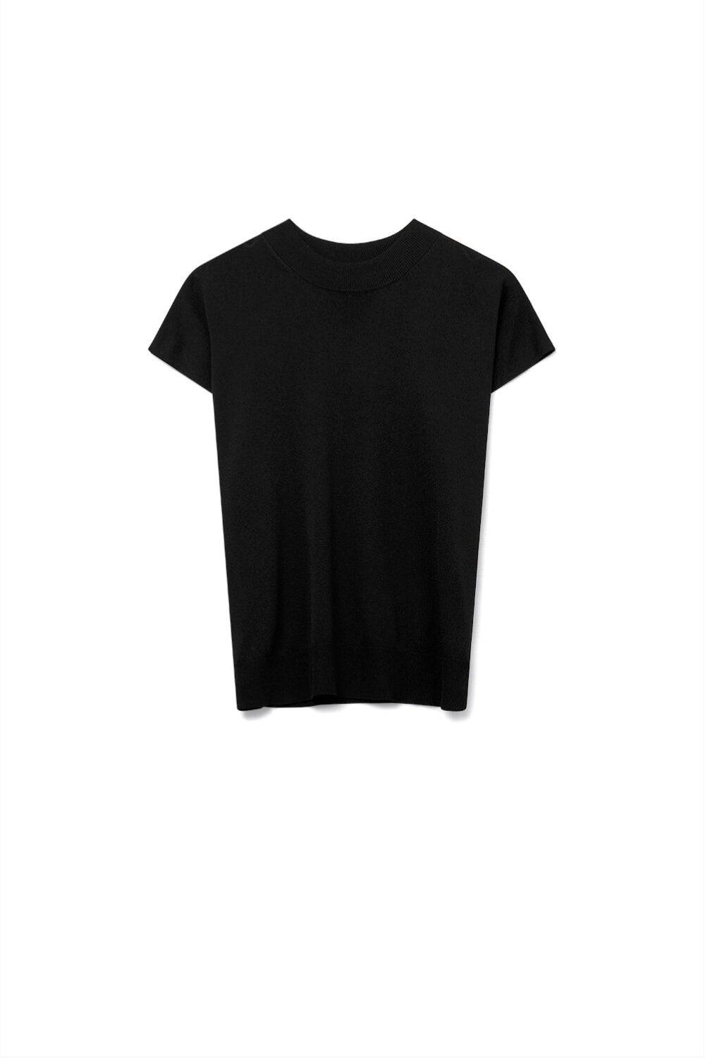 Q2 Camisola de gola alta preta com mangas curtas ajustadas