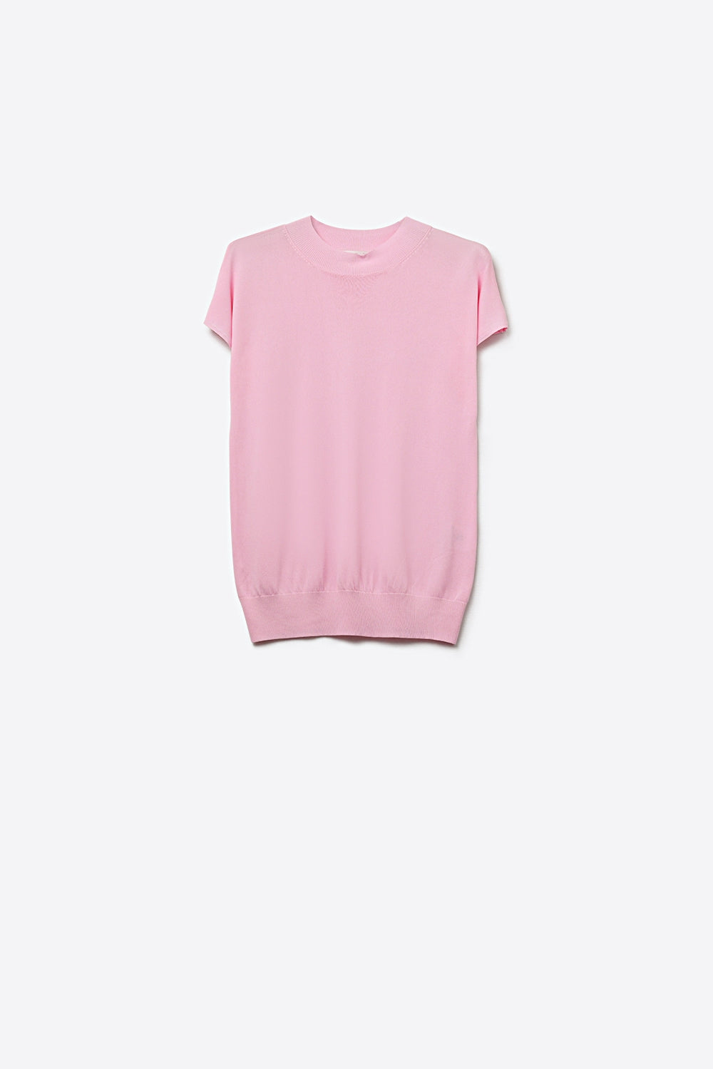 Q2 Camisola de gola alta rosa bebé com mangas curtas ajustadas