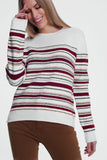 Q2 Camisola de gola listrada multicolor