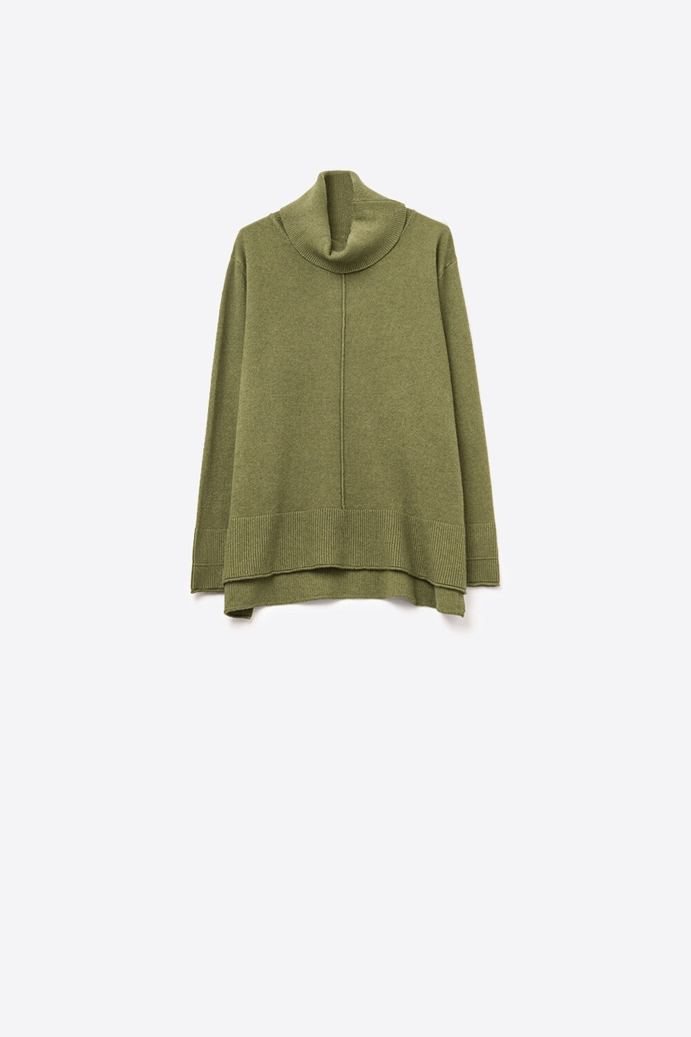 Q2 Camisola de gola redonda de grandes dimensões em verde militar