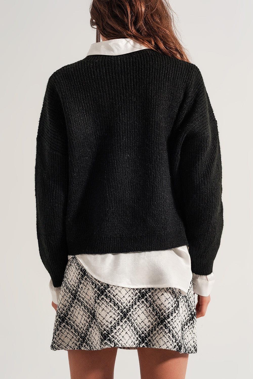 Camisola de gola rulê de malha preta