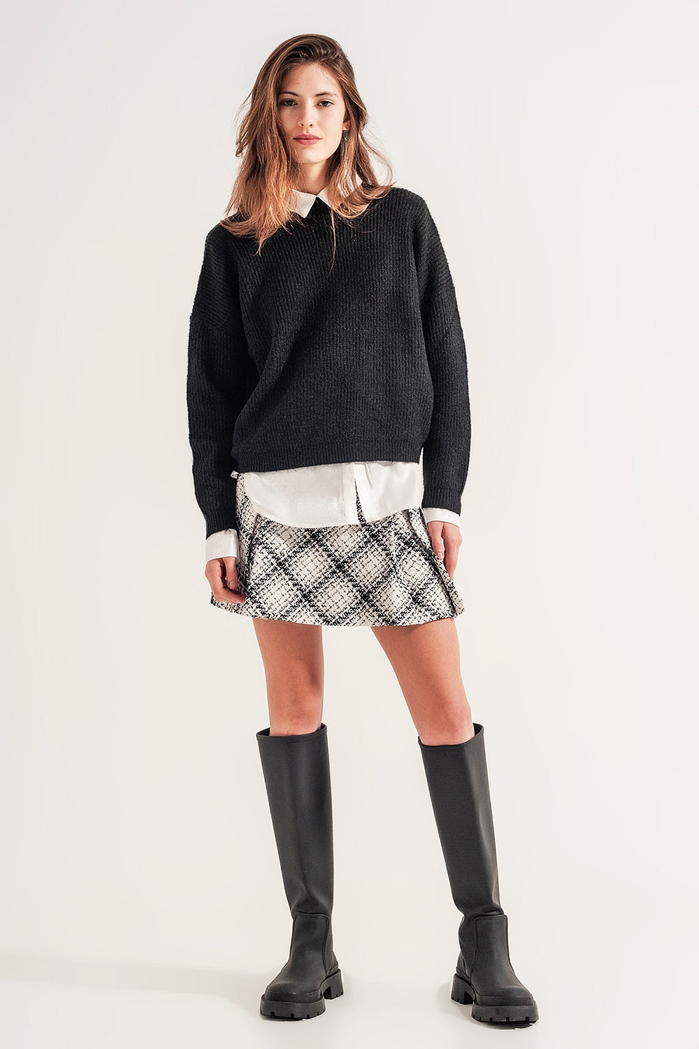 Camisola de gola rulê de malha preta