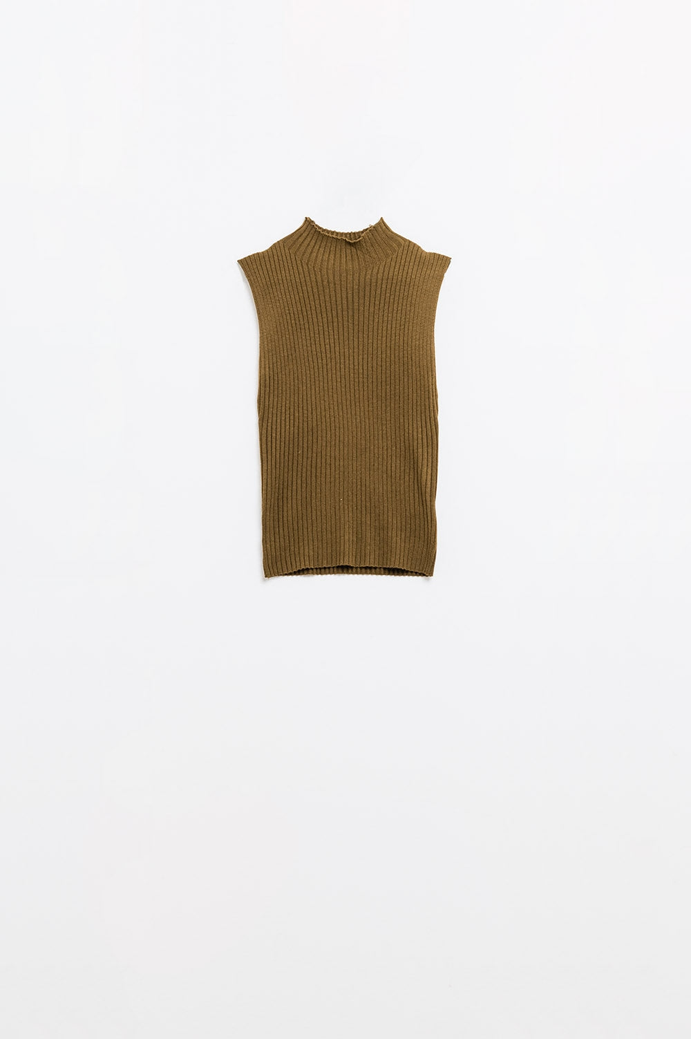 Camisola de lã de malha fina sem mangas em castanho