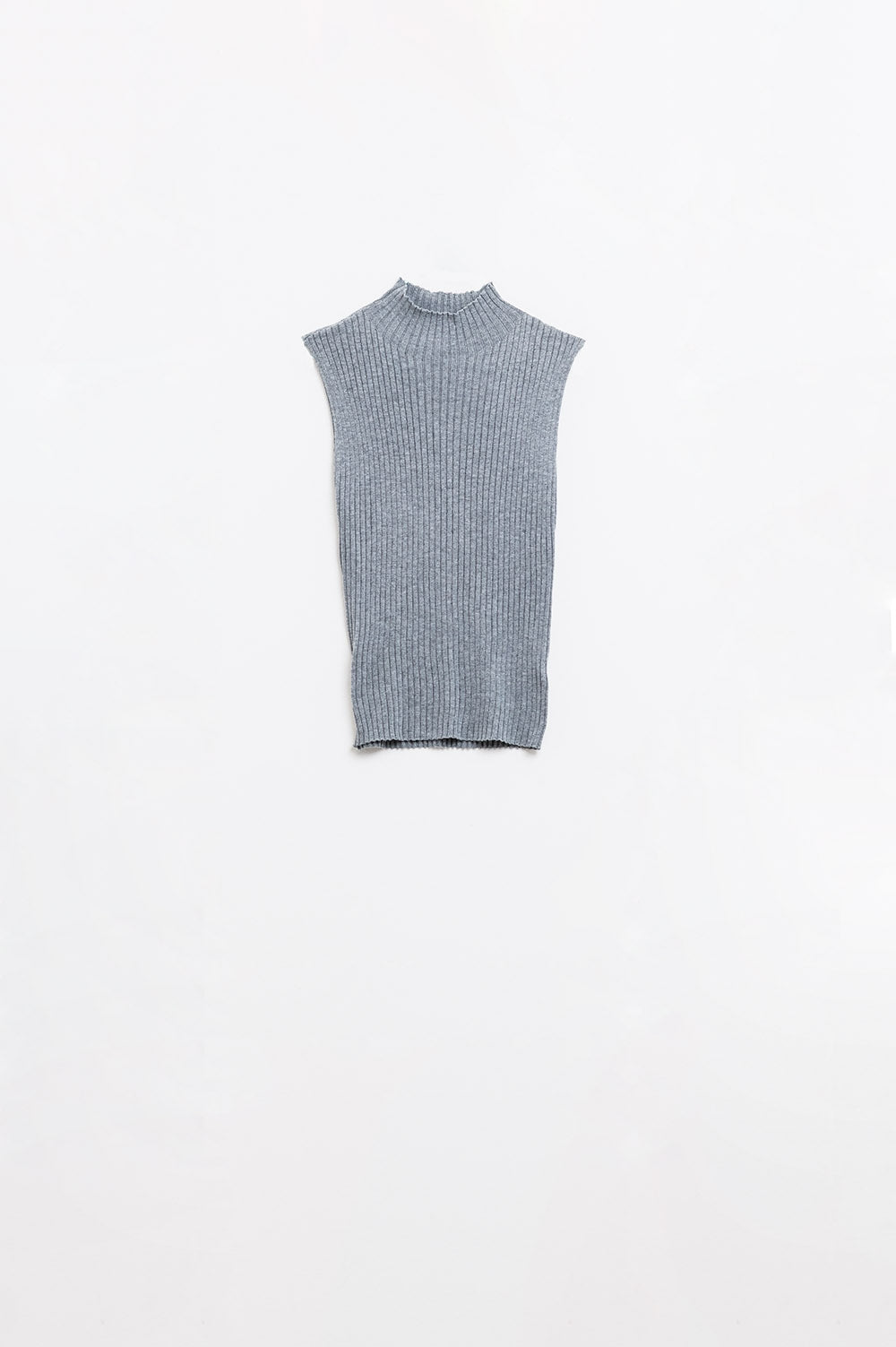 Q2 Camisola de lã de malha fina sem mangas em cinzento