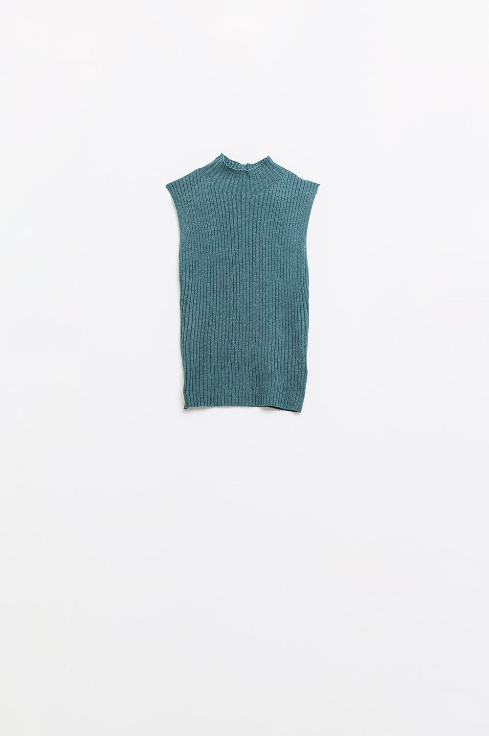 Q2 Camisola de lã de malha fina sem mangas em verde