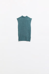 Q2 Camisola de lã de malha fina sem mangas em verde