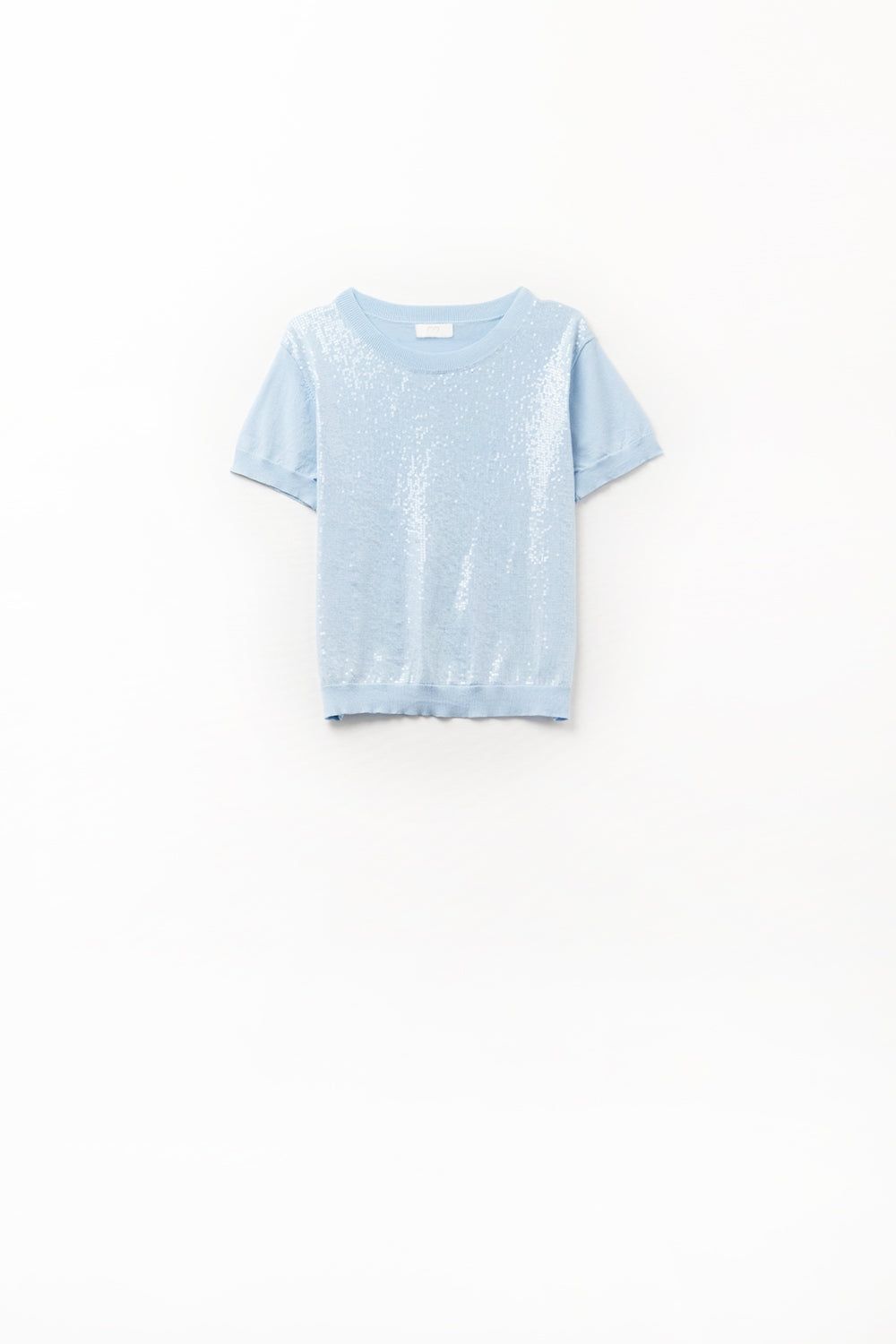 Q2 Camisola de lantejoulas azul bebé com gola redonda