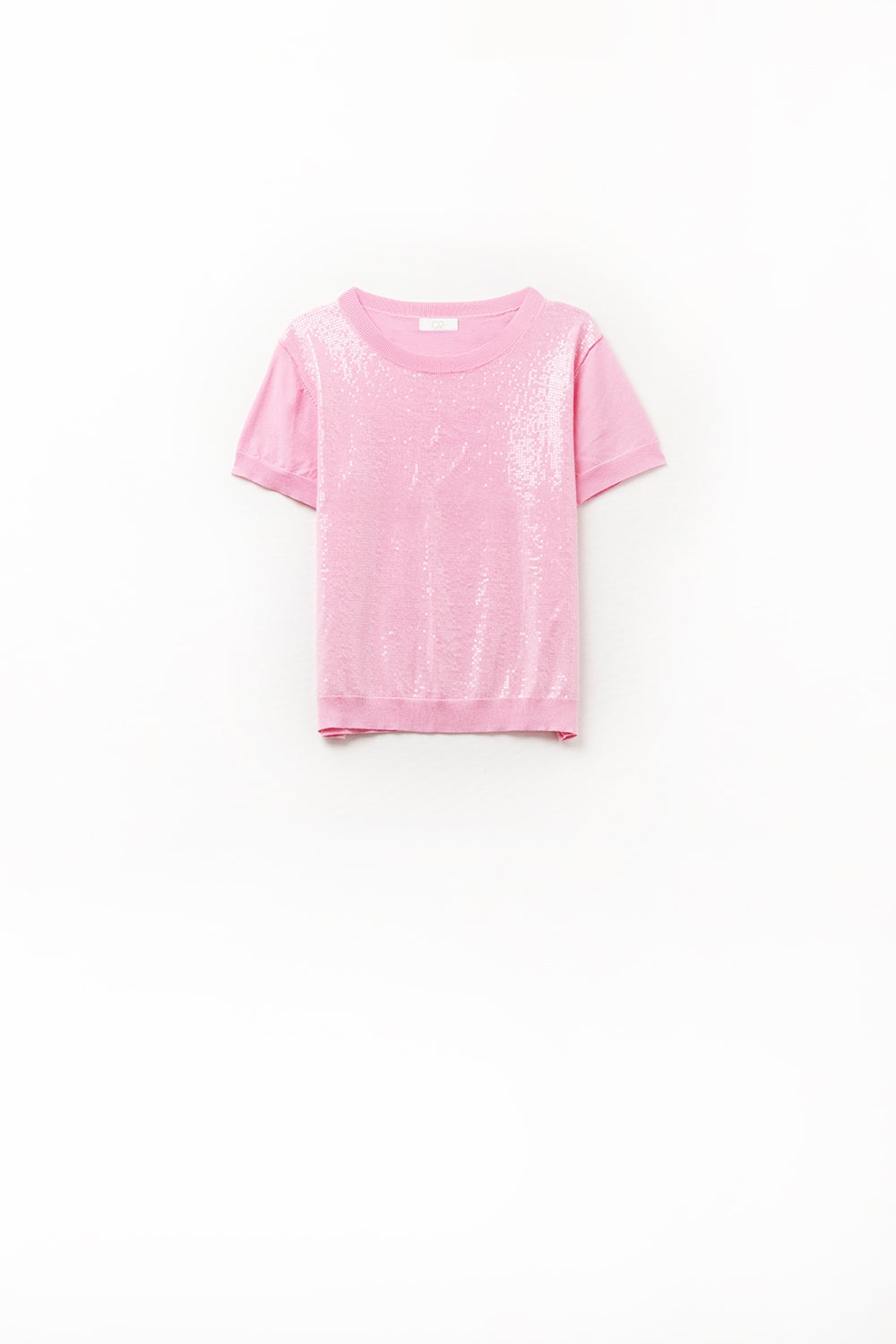Q2 Camisola de lantejoulas cor-de-rosa com gola redonda