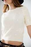 Camisola de lantejoulas de manga curta em creme