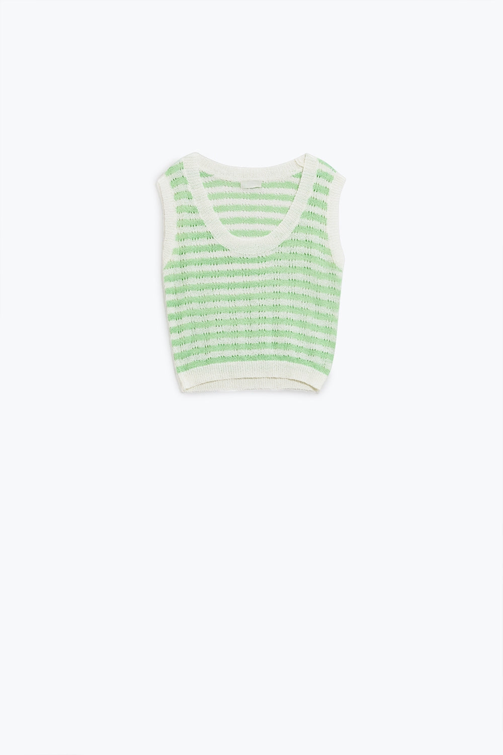 Q2 Camisola de malha aberta com corte às riscas e sem mangas em verde e branco