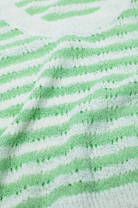 Camisola de malha aberta com corte às riscas e sem mangas em verde e branco