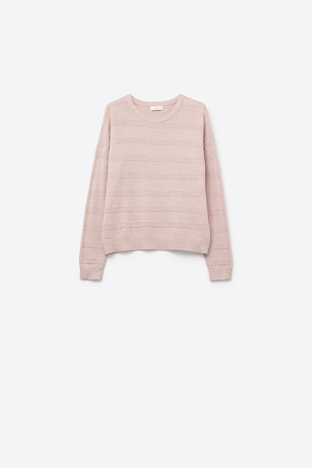 Q2 Camisola de malha às riscas cor-de-rosa com pormenores de lantejoulas