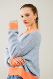 Camisola de malha azul-clara/laranja de grandes dimensões