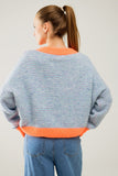 Camisola de malha azul-clara/laranja de grandes dimensões