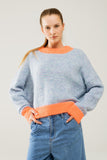 Q2 Camisola de malha azul-clara/laranja de grandes dimensões