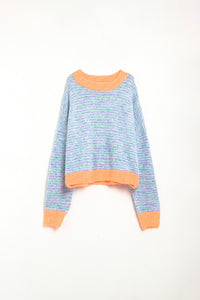 Camisola de malha azul-clara/laranja de grandes dimensões