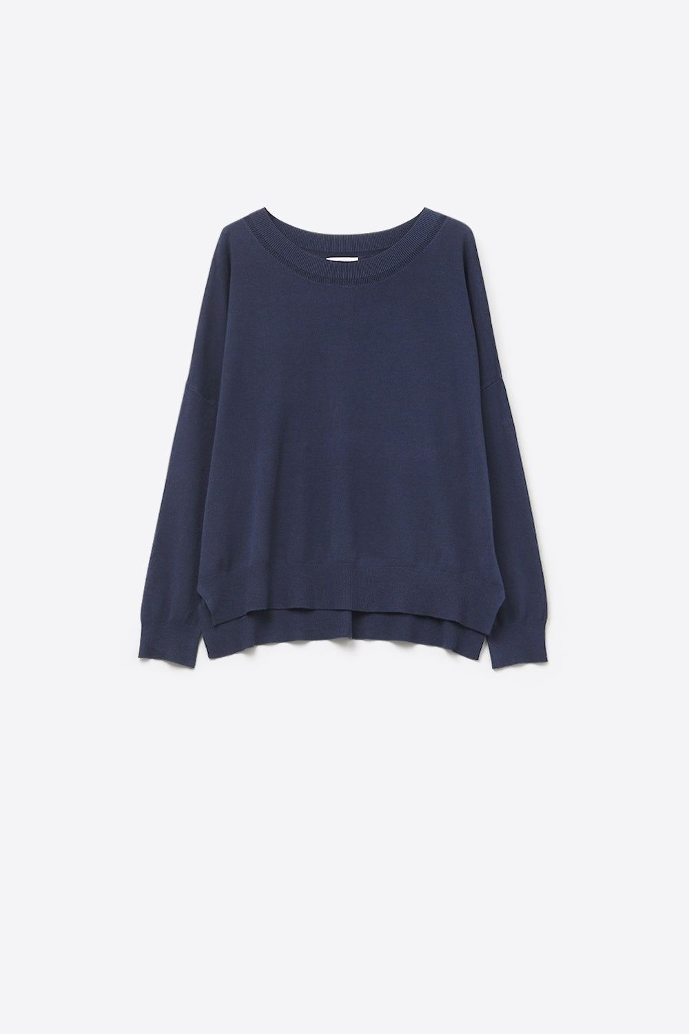 Q2 Camisola de malha azul-marinho com pormenor de gola em rede