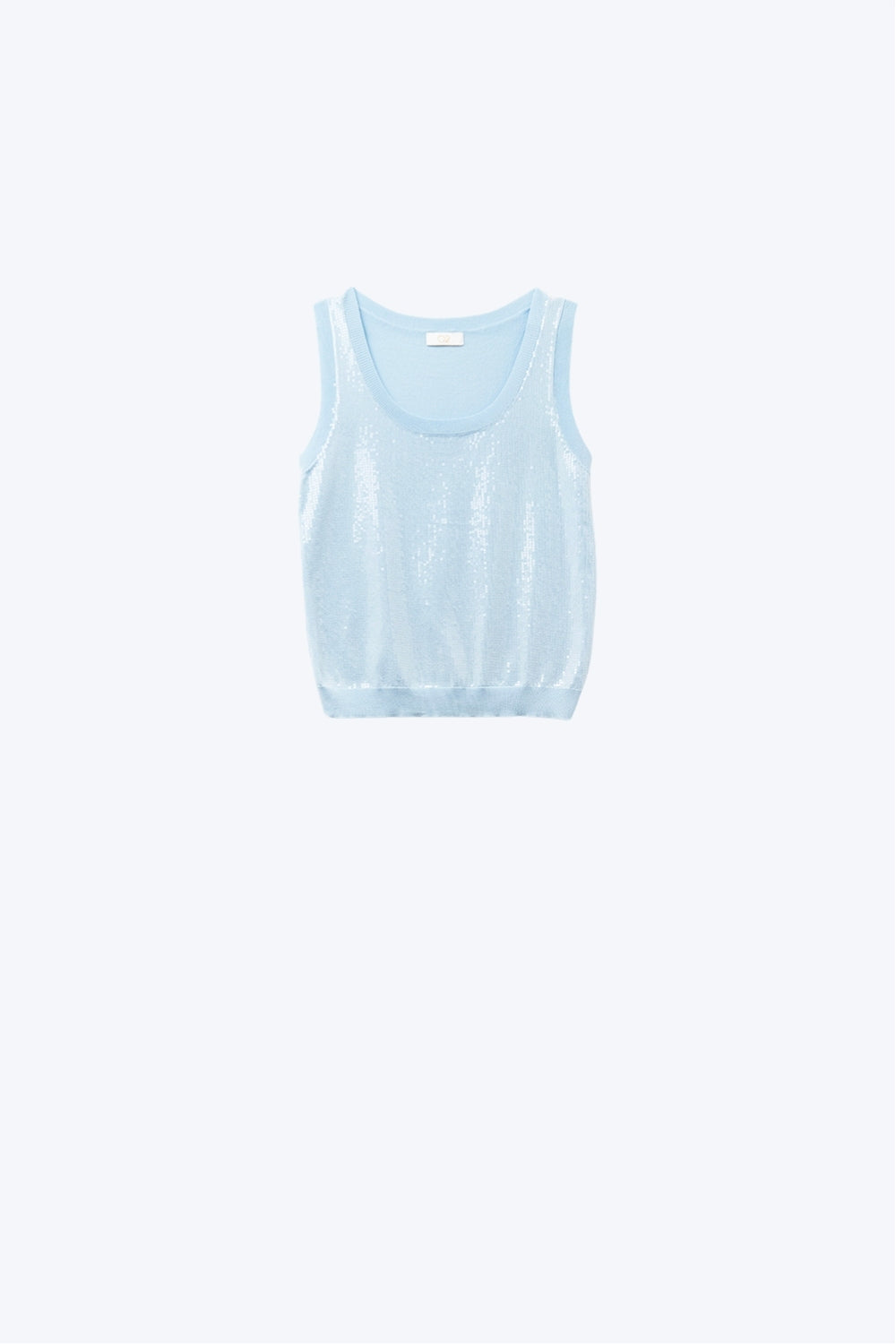 Q2 Camisola de malha azul sem mangas com lantejoulas