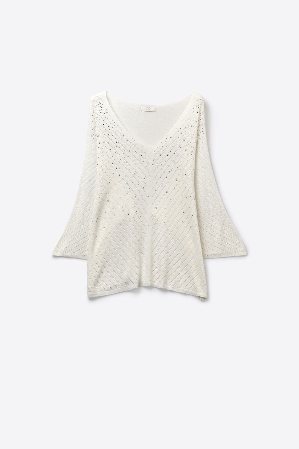 Q2 Camisola de malha branca com decote em V embelezada