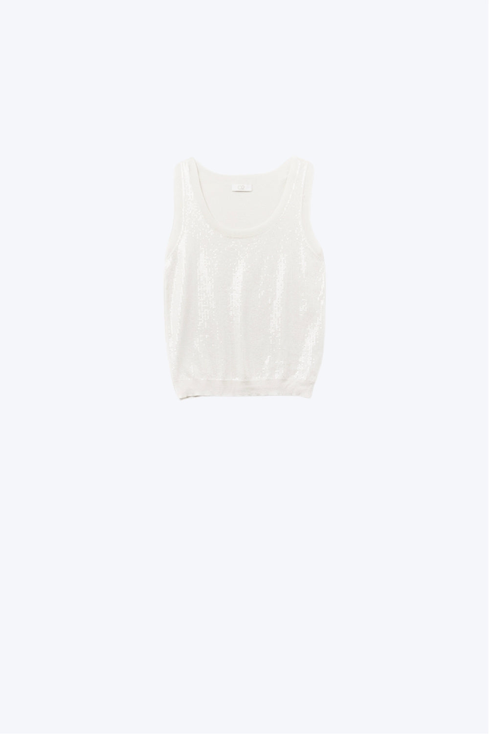 Q2 Camisola de malha branca sem mangas com lantejoulas