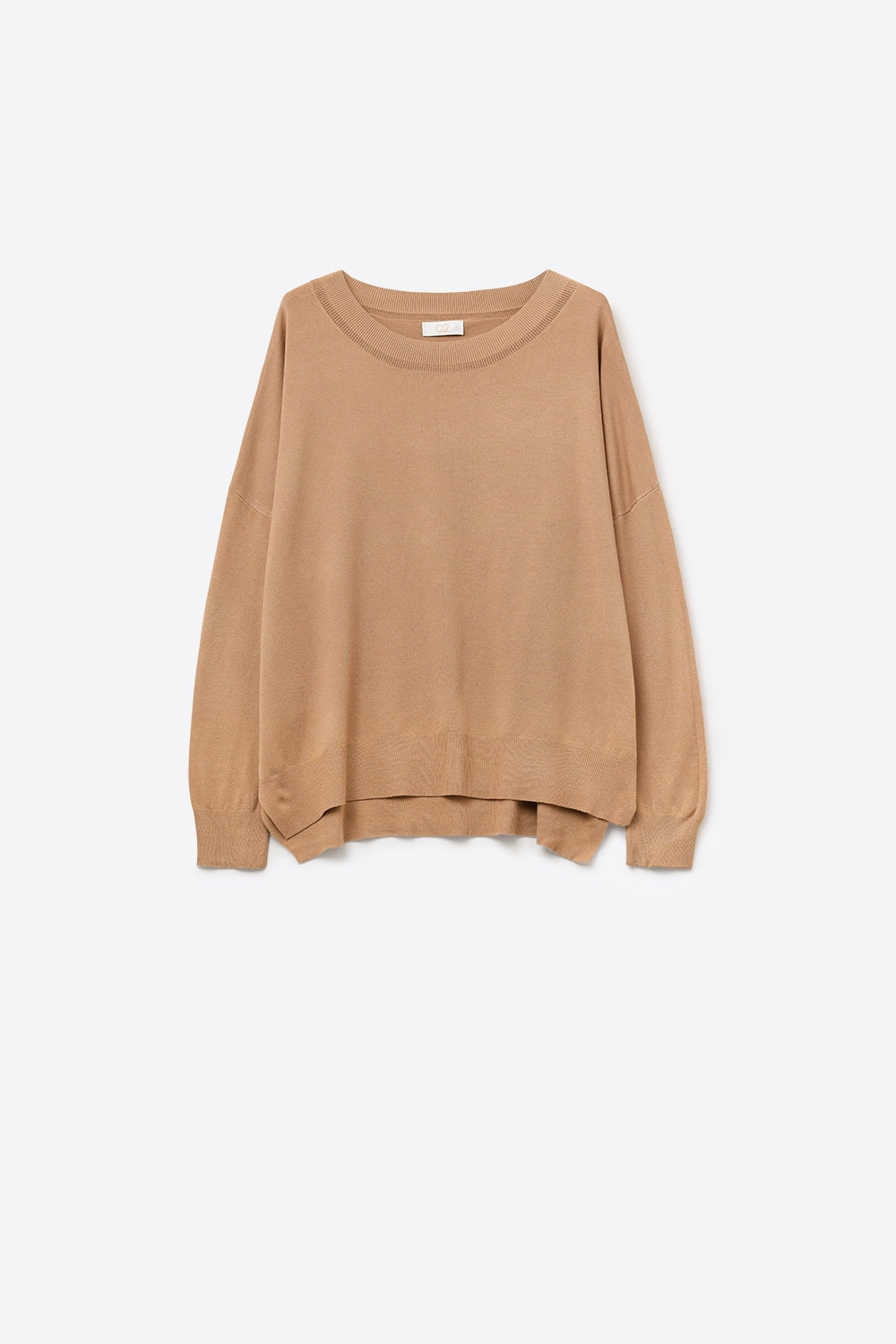 Q2 Camisola de malha camel com pormenor de gola em rede
