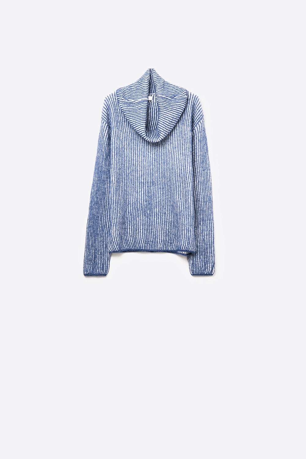 Q2 Camisola de malha canelada azul-marinho com gola redonda
