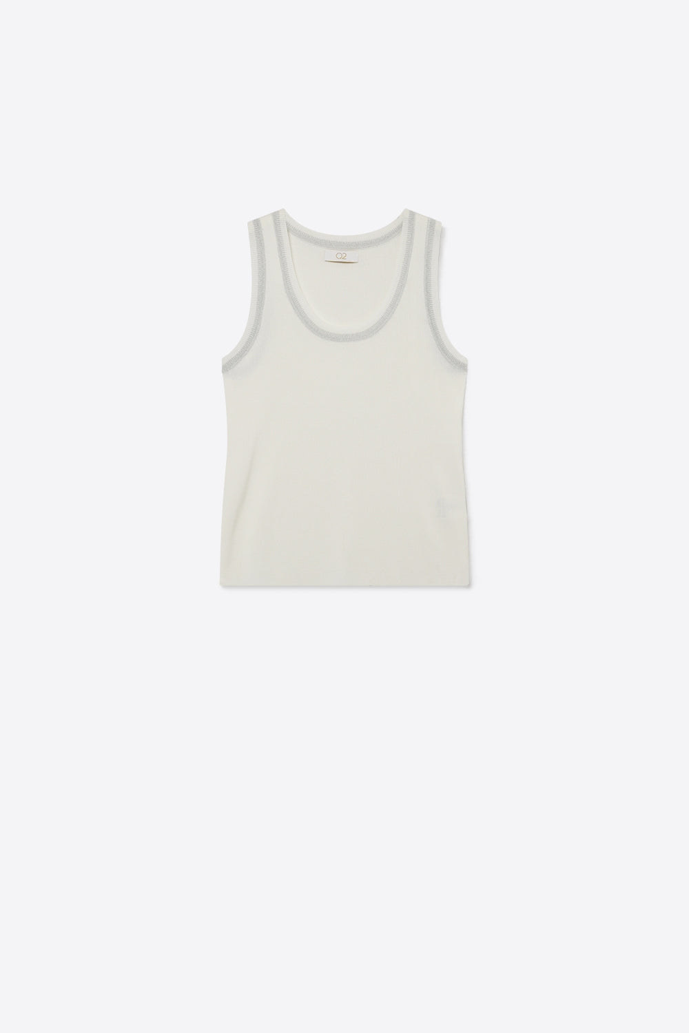 Q2 Camisola de malha canelada branca com rebordo metálico