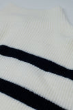 Camisola de malha canelada em creme com riscas azul-marinho