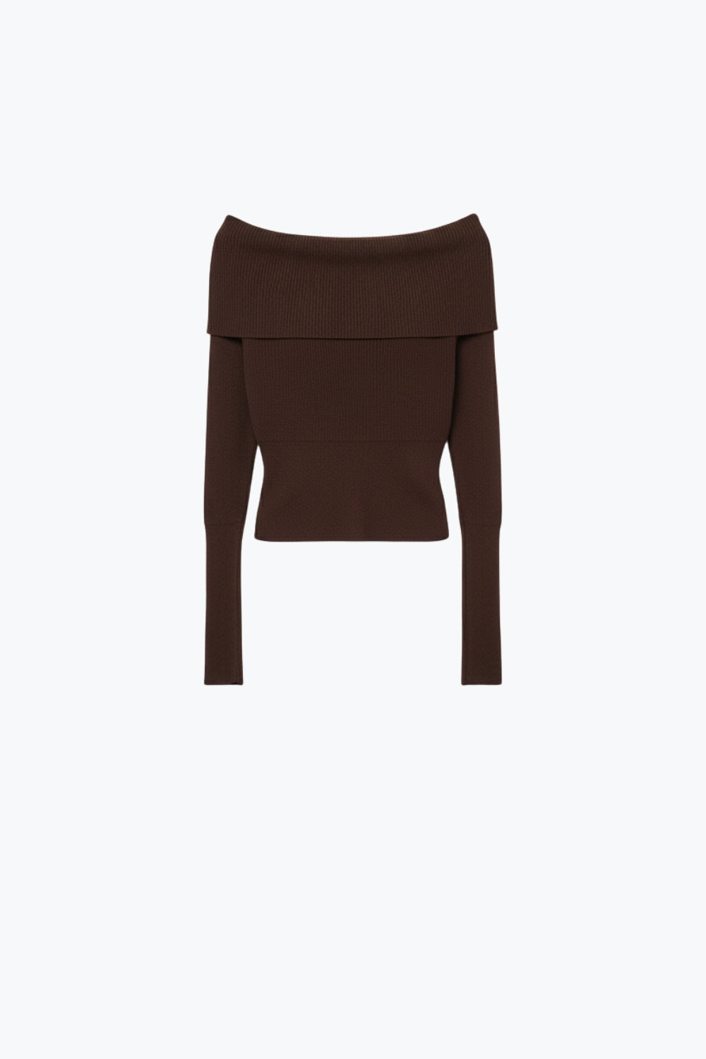 Q2 Camisola de malha canelada fina caqui com gola redonda larga