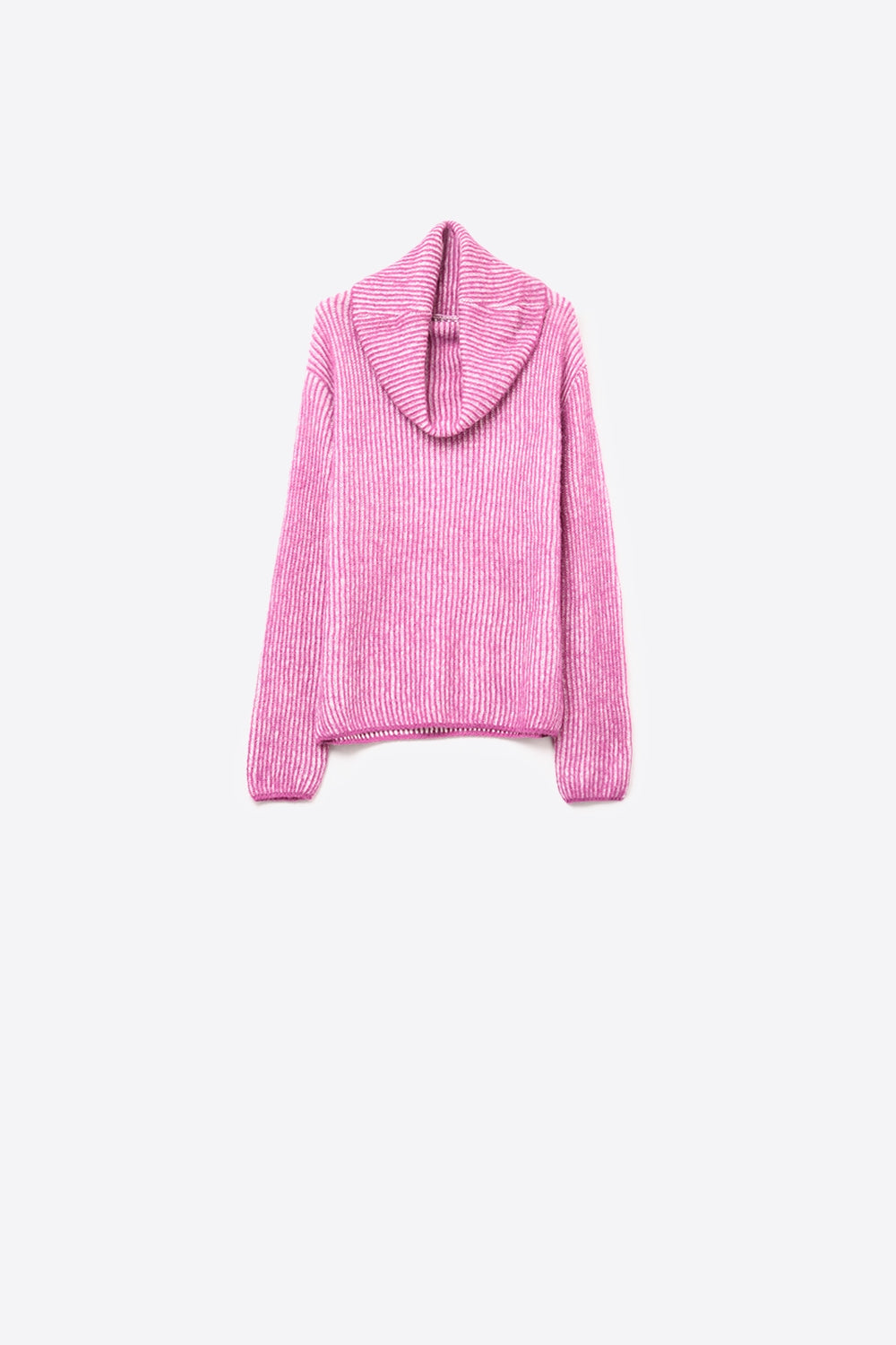 Q2 Camisola de malha canelada fúcsia com gola redonda