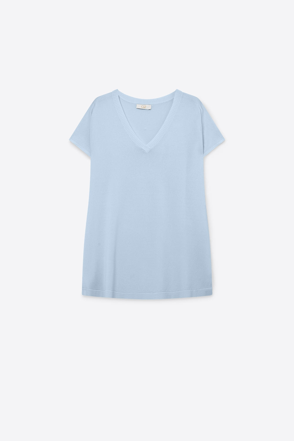 Q2 Camisola de malha com decote em V azul claro e corte descontraído