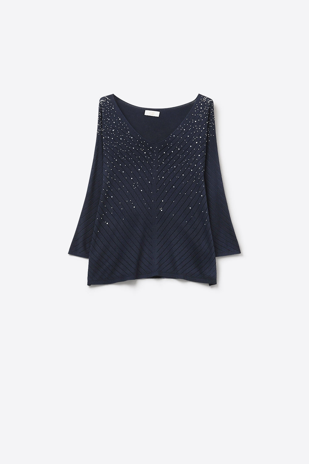 Q2 Camisola de malha com decote em V azul-marinho