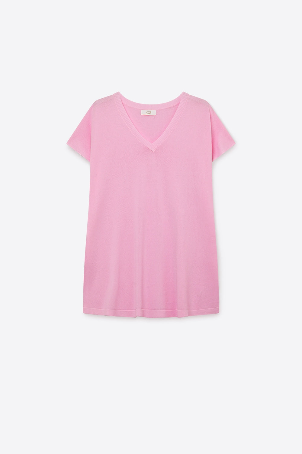 Q2 Camisola de malha com decote em V cor-de-rosa e ajuste descontraído
