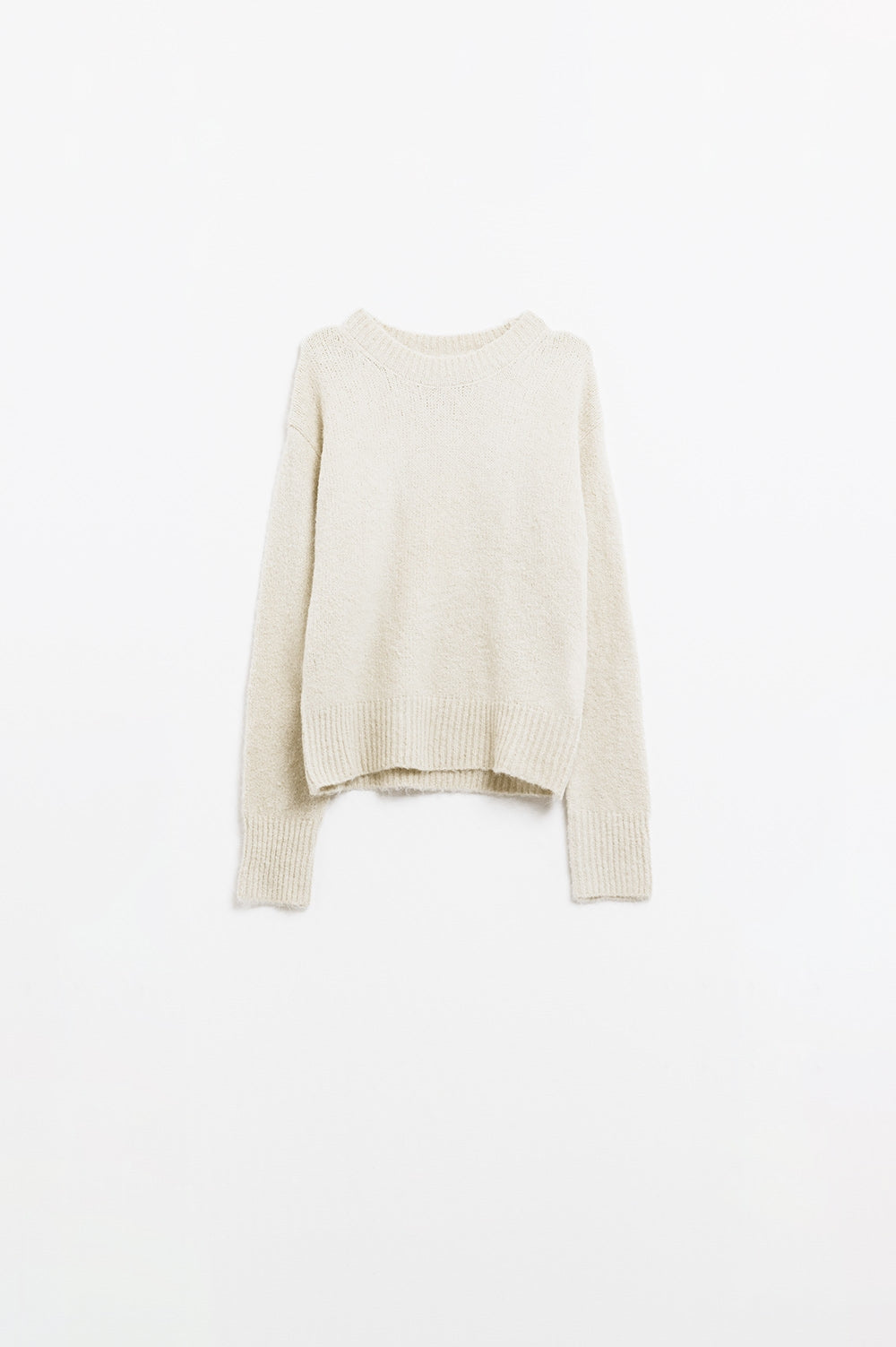 Q2 Camisola de malha com gola redonda básica e acolhedora em creme