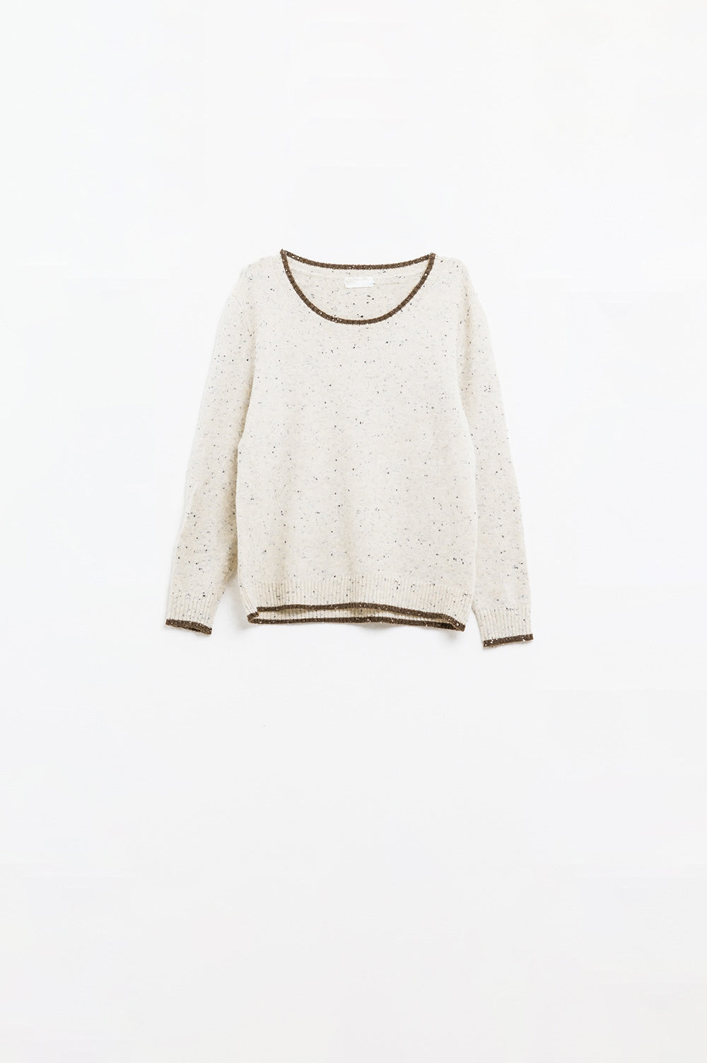 Q2 Camisola de malha com pormenor de linha em castanho
