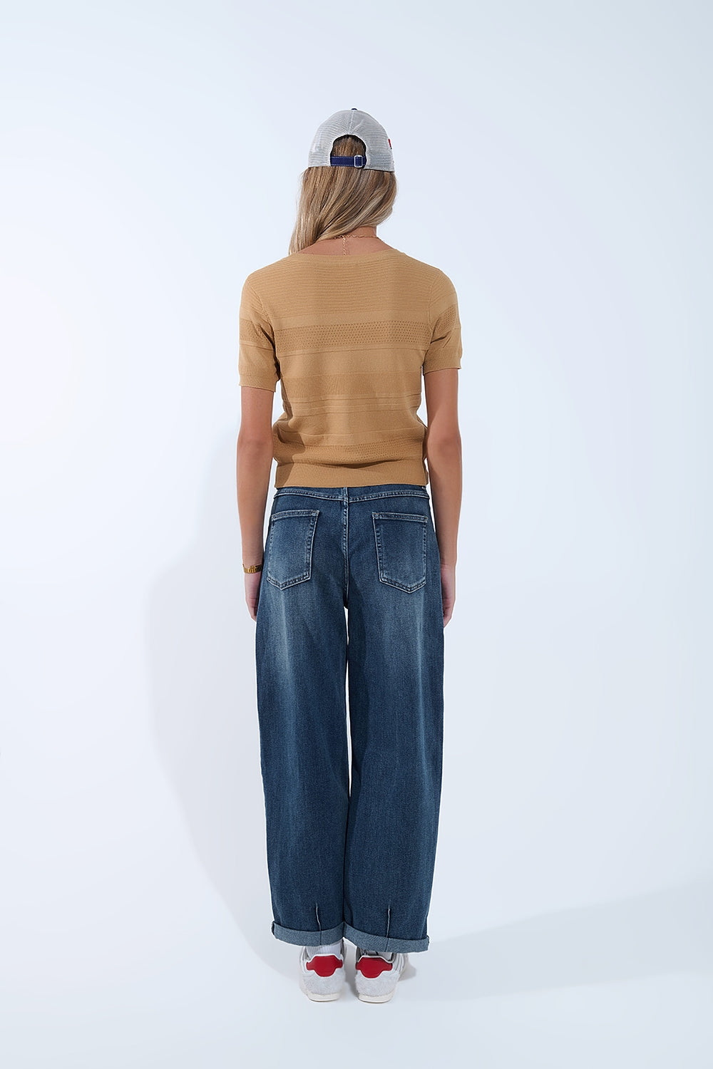 Camisola de malha com riscas texturadas em camel