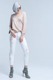 Camisola de malha cor-de-rosa com detalhes dourados em lurex
