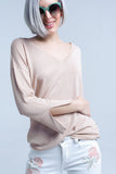 Q2 Camisola de malha cor-de-rosa com detalhes dourados em lurex