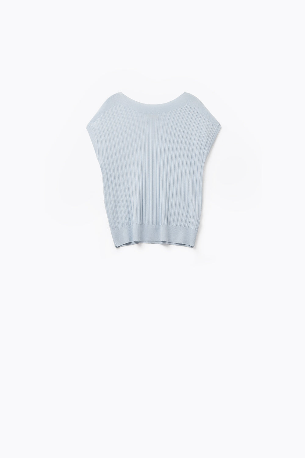 Q2 Camisola de malha de canelado fino azul claro com gola em barco