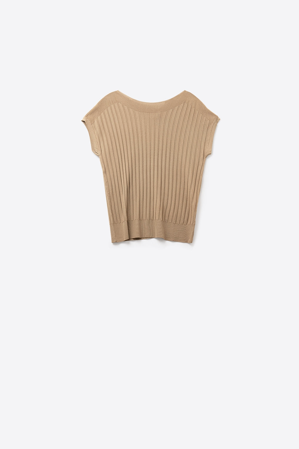 Q2 Camisola de malha de canelados finos com gola redonda