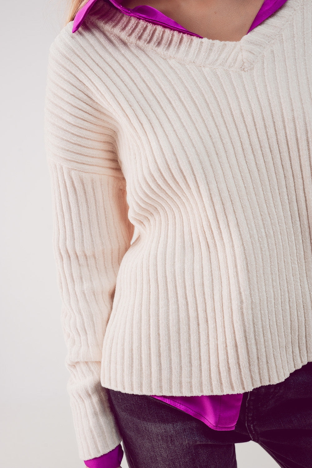 Camisola de malha de chenille em creme