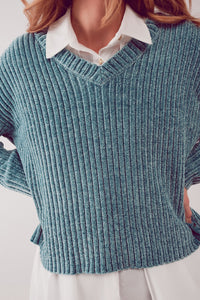 Camisola de malha de chenille em verde