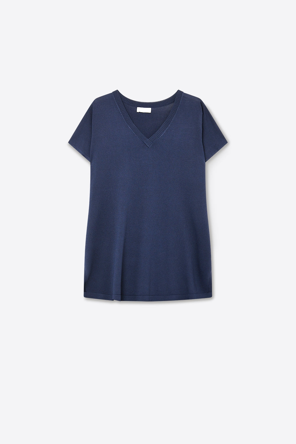 Q2 Camisola de malha de manga curta com decote em V azul-marinho