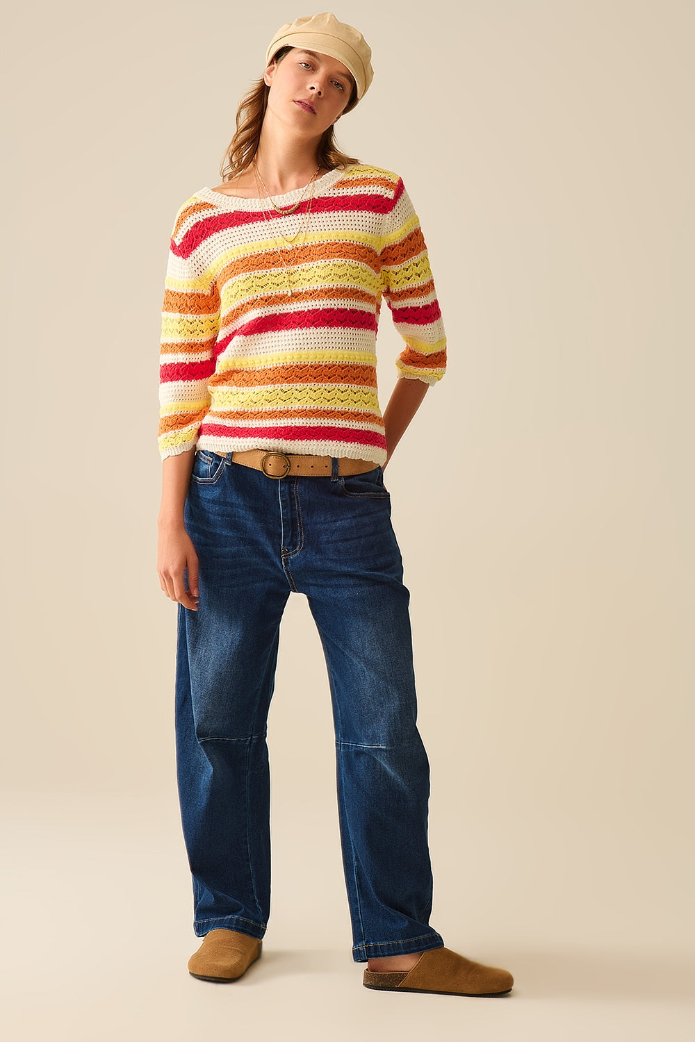 Camisola de malha de verão às riscas em tons quentes