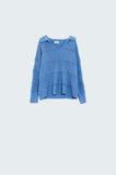 Camisola de malha em croché com decote em V e gola polo em azul